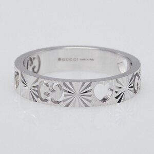 Gucci 18k White Gold Icon Heart Cut Out Ring Size 6.5
